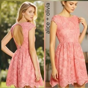 Alice + Olivia | Lace Open Back fit and flare dress size 8